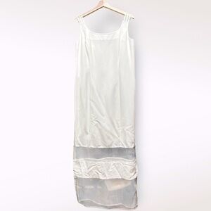 Spiegel Y2K Dress Women Size 10 White Maxi Sheer Square Neck Linen Hamptons mesh